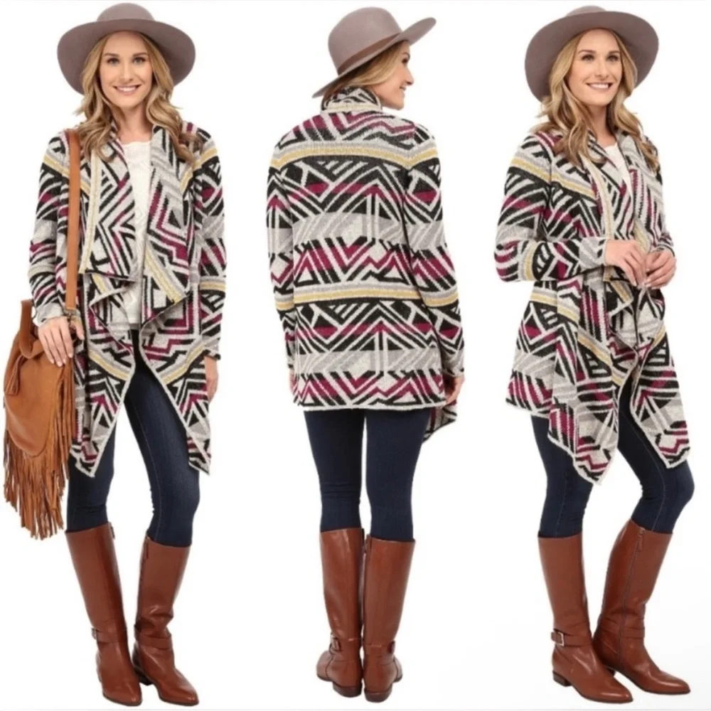 LUCKY BRAND Intarsia Cozy Wrap Open Front Cardigan Southwestern Sweater Size S - Picture 4 of 14